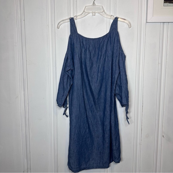 Madewell Chambray Cold-Shoulder Dress linen/cotton blend size M - Picture 2 of 5